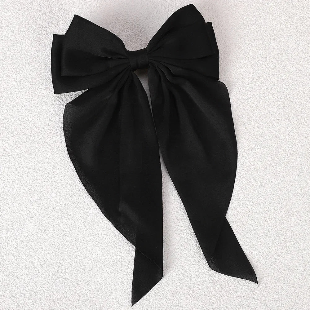 Girls Elegant Big Bow Satin Hair Clip Accessory - Smarsty