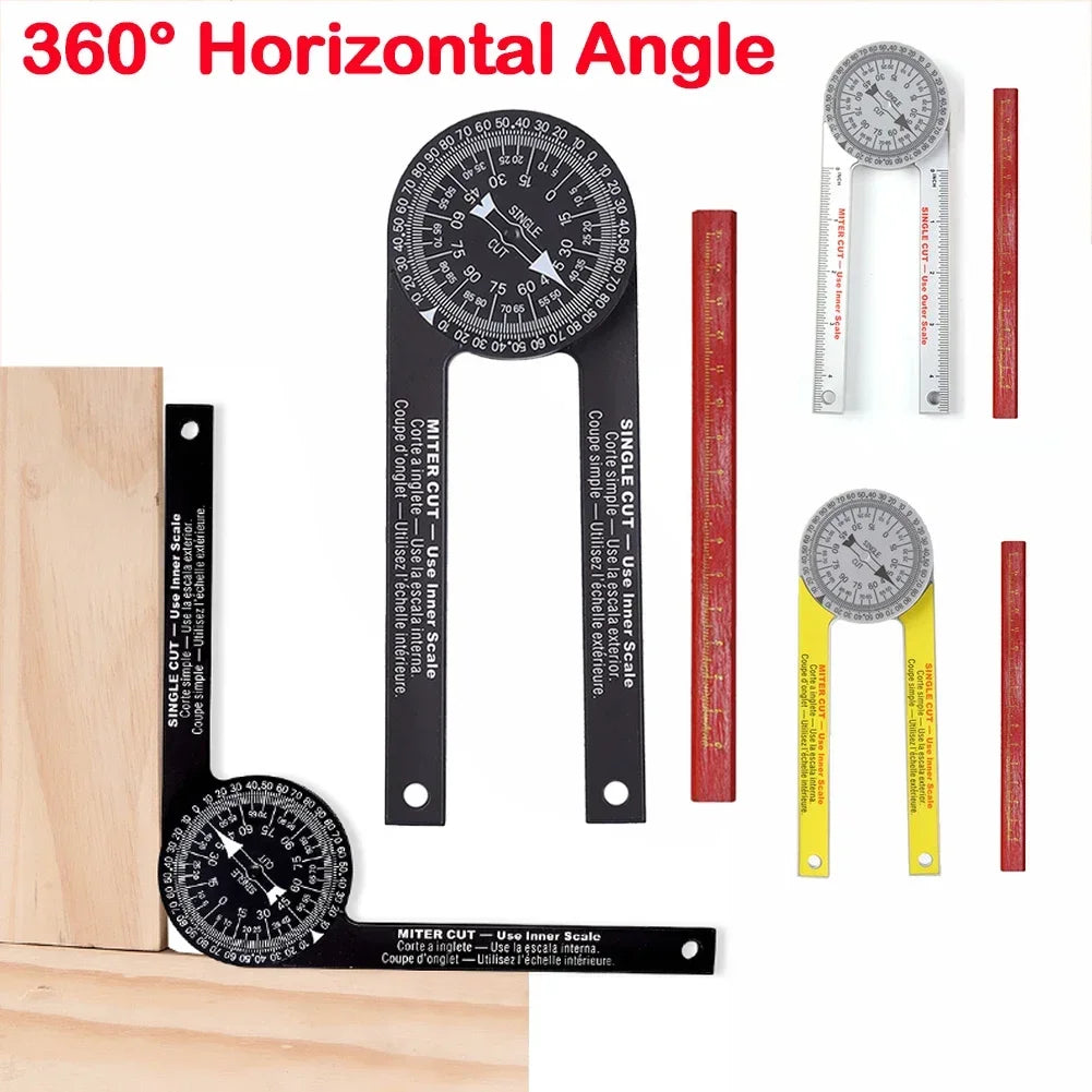 Miter Saw Protractor with Pencil Angle Gauge Protractor High Precision Inside & Outside Miter Angle Finder for Building Trades
