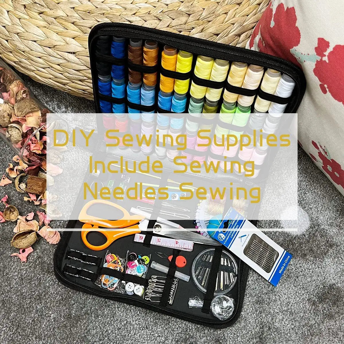 Sewing Kit Complete Set with Threads Needles Scissors Tape Measure Buttons and More for DIY Handcraft Projects Home and Travel - Smarsty