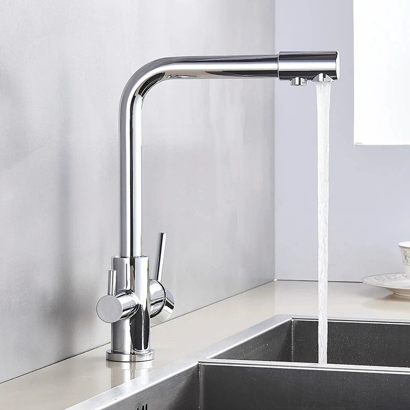 Chrome Kitchen Faucet with Pure Water Filter and Dual Handles - Smarsty