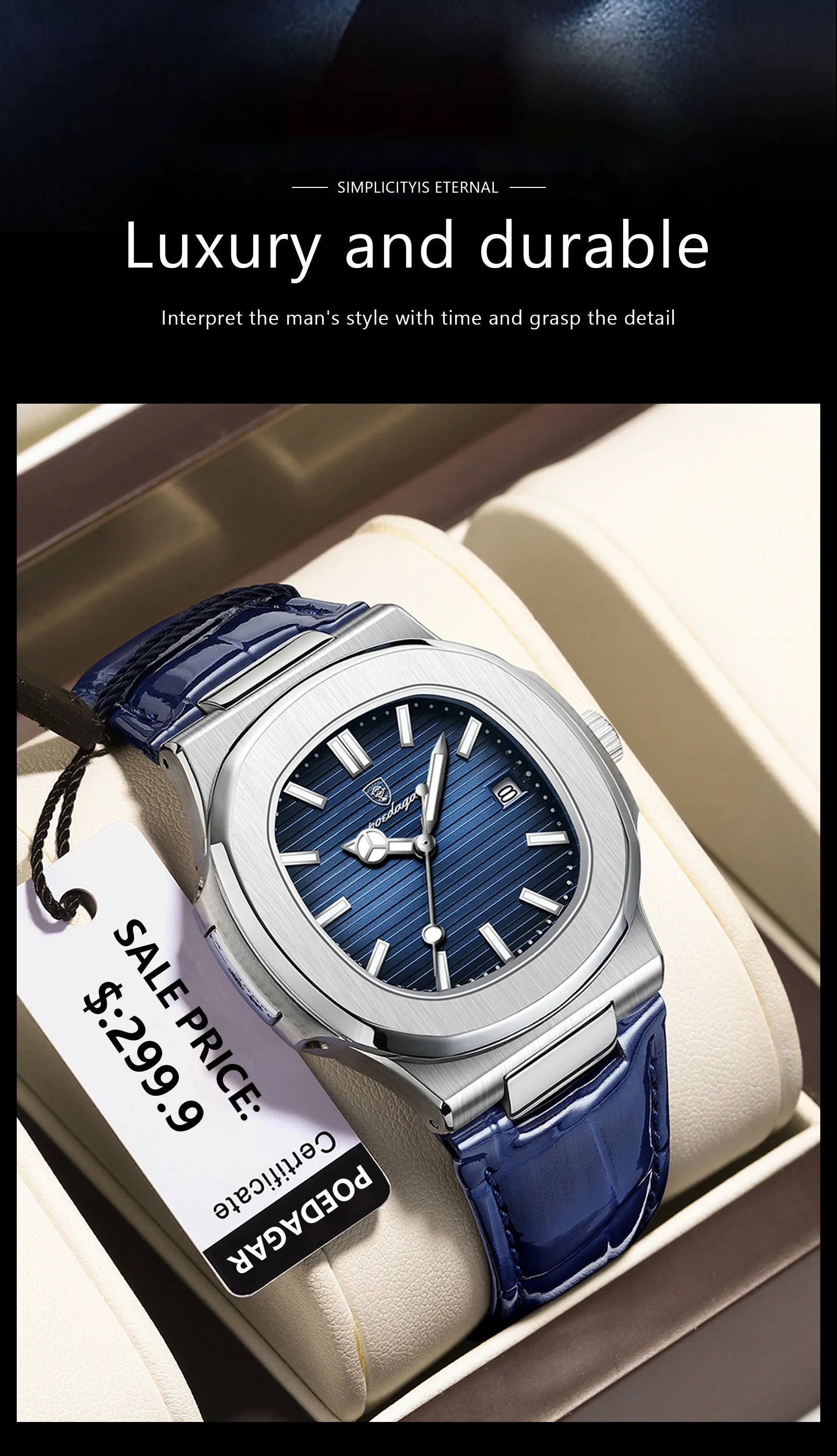 Luxury Waterproof Square Men's Quartz Watch with Luminous Dial - Smarsty