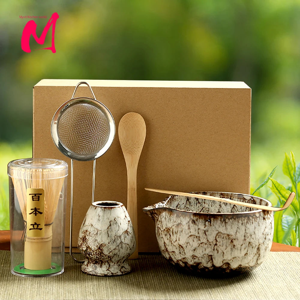 6PCS Japanese Matcha Tea Set Safe Bamboo Whisk Teaspoon Tea Sets Matcha Bowl Matcha Whisk Holder for Tea Lovers Tea-Making Tools - Smarsty
