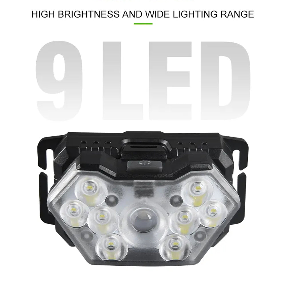 9 Led Strong Light Headlamp USB Rechageable Motion Sensor Headlight Portable Fishing Camping Outdoor Head Lamp Work Flashlight by Smarsty