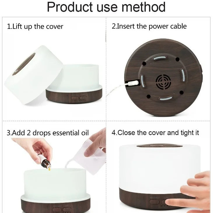 Ultrasonic Essential Oil Diffuser 550ml with 7 colors LED night lights Cool Mist for Aromatherapy Humidifying for home bedroom - Smarsty
