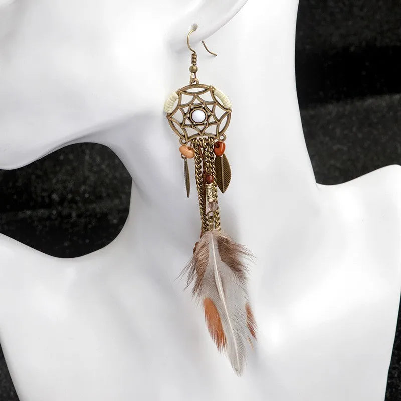 Boho Vintage Dream Catcher Earrings with Long Tassels for Women - Smarsty