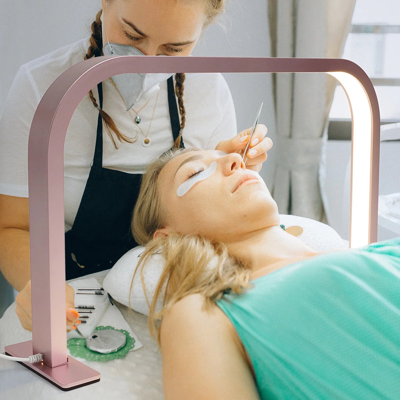 LED High Brightness Embroidered Eyelash Lamp, Nail Lamp,Table Style Nail Lamp,Office Desk Nail Lamp, Nail Lamp - Rose Gold/White