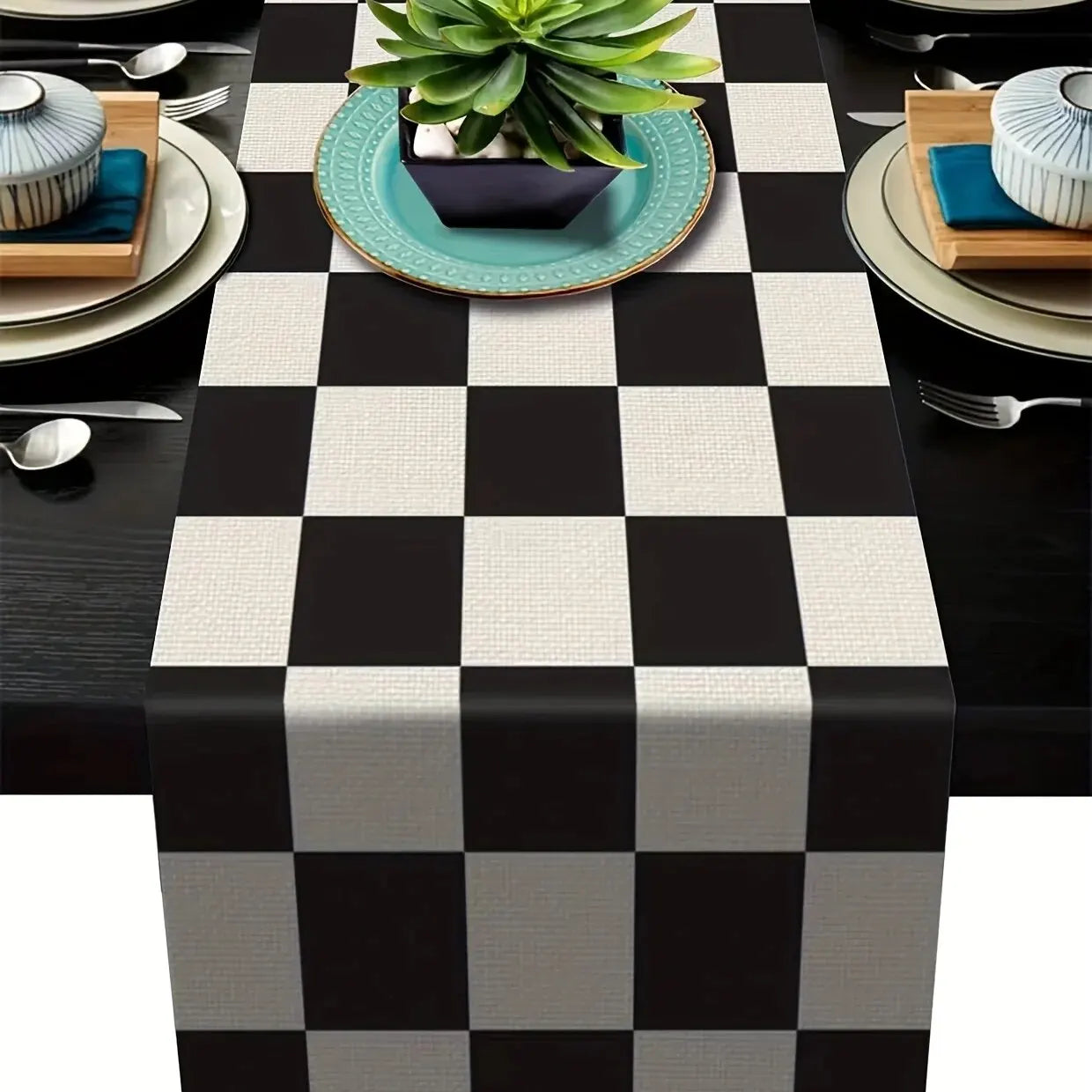 Geometric Stripe Linen Table Runner for Elegant Home Decor - Smarsty