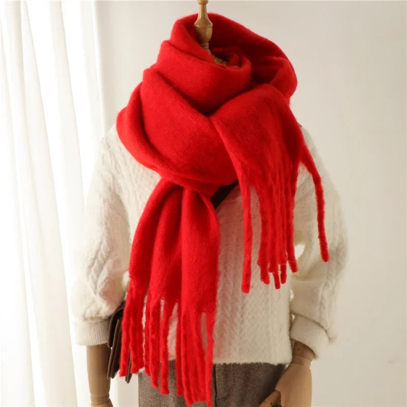 Winter Scarf for Women Cashmere Warm Solid Pashmina Blanket Wraps Female Thick Soft Bufanda Big Tassel Shawl Long Poncho Echarpe - Smarsty