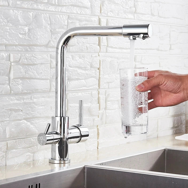 Chrome Kitchen Faucet with Pure Water Filter and Dual Handles - Smarsty