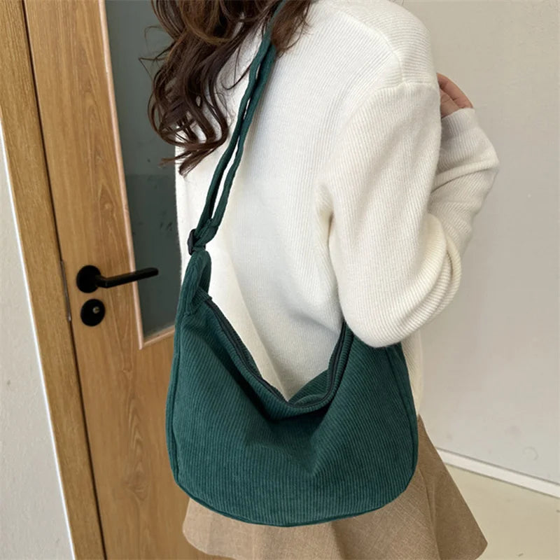 Corduroy Shoulder Bag Minimalist Crossbody For Women - Smarsty