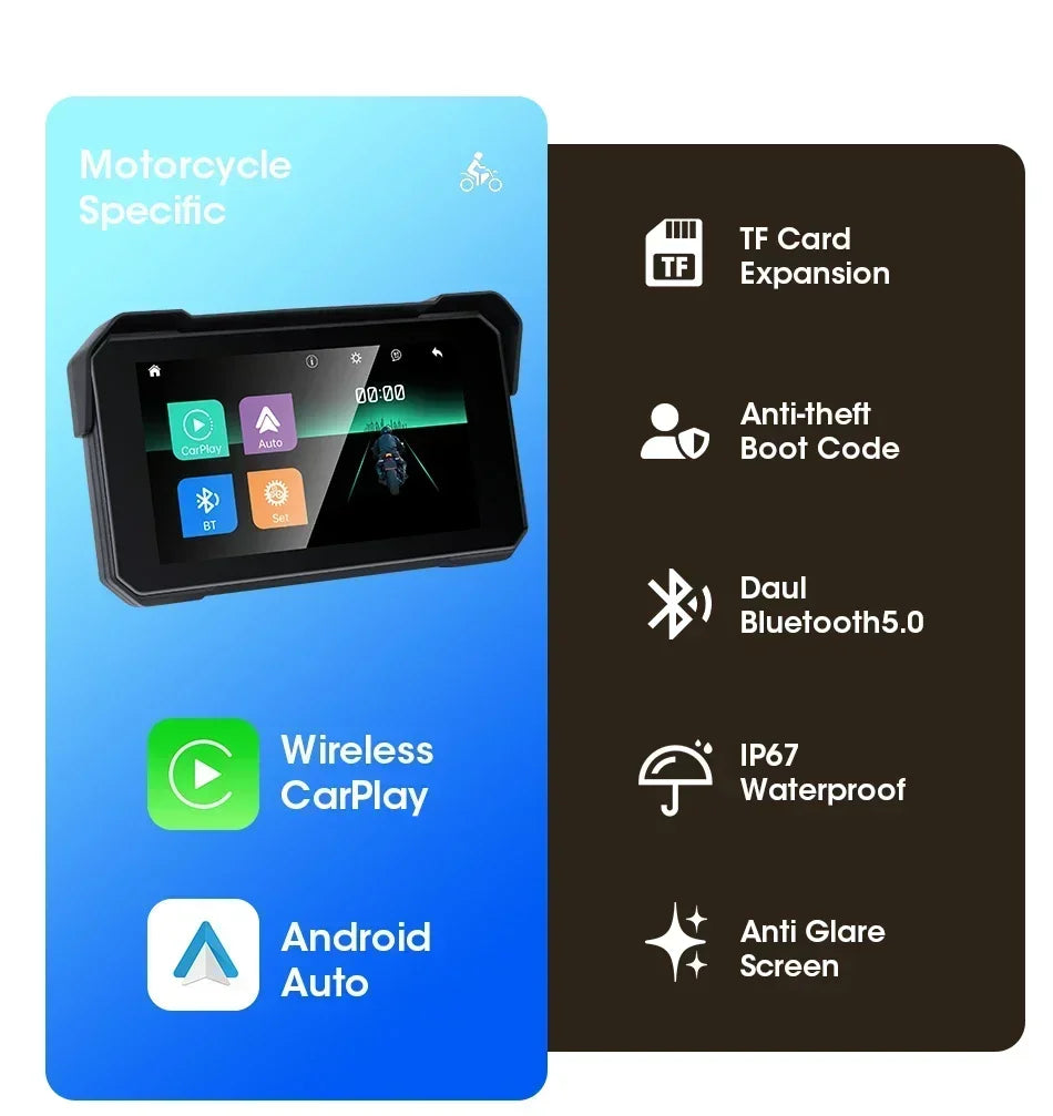 Motorcycle GPS Display With Wireless CarPlay Android Auto - Smarsty