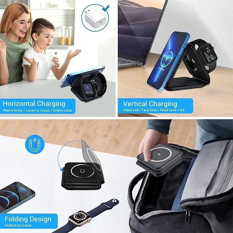 3 In 1 Wireless Charging Pad Foldable Desktop Charger - Smarsty