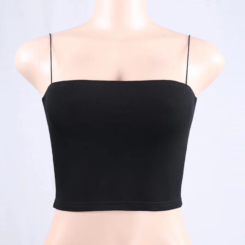 2024 New Fashion Women Spaghetti Strap Crop Top Sexy Bodycon Sleeveless Cami Tube Top Basic Plain Camisole - Smarsty