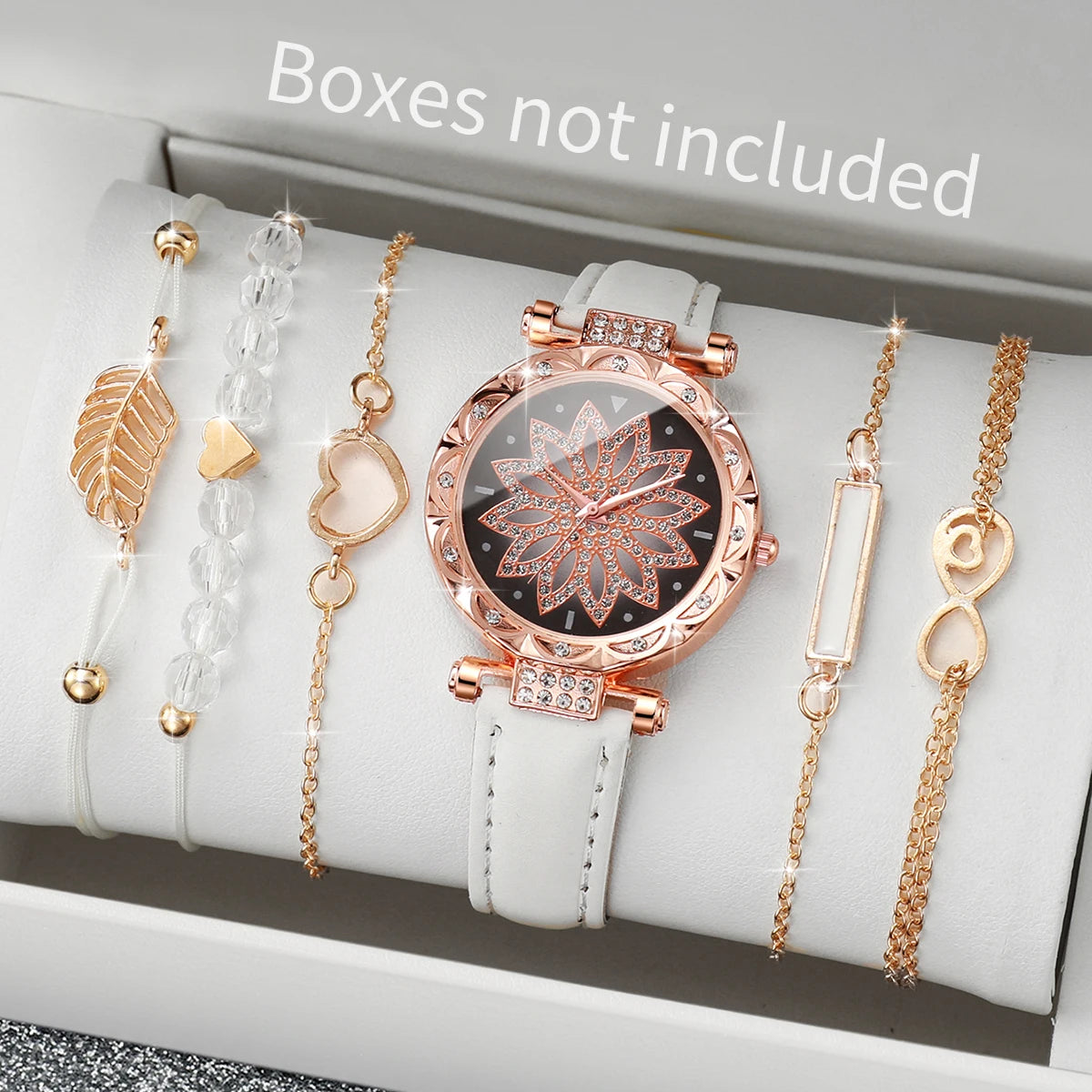 Fashion Heart Dial Women's Watch Set with Leather Band - Smarsty