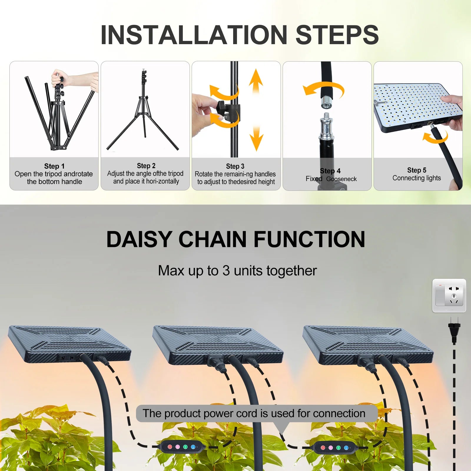 Grow Lights with Stand and Timer, FECiDA Tripod Standing Grow Lights for Indoor Plants, 24"-64" Height Adjustable