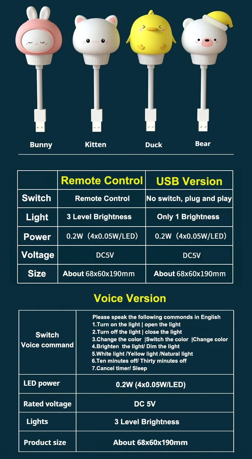 Cute Cartoon LED Night Light with Remote Control for Kids - Smarsty