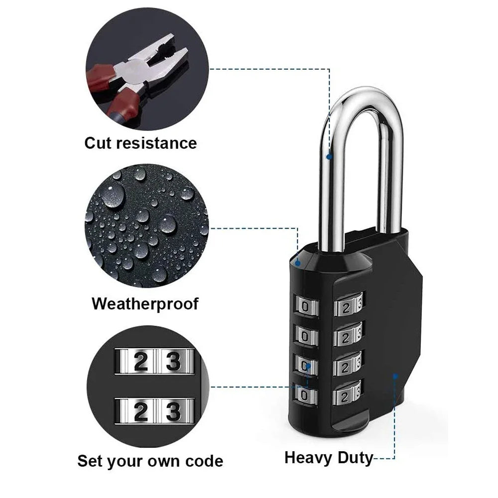 1pc Combination Lock Resettable 4 Digit Padlock with Combination Waterproof and Heavy Duty Combination Padlock Outdoor - Smarsty