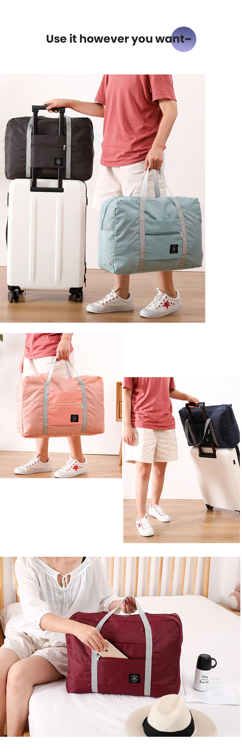 Foldable Travel Duffel Bag Carry On Large Capacity - Smarsty