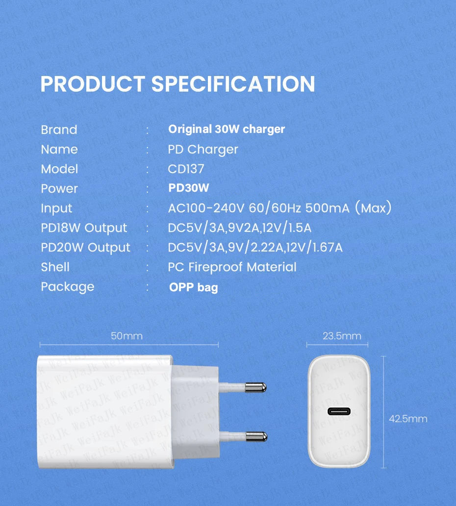30W USB C Fast Charger For iPhone Pro Series Cable - Smarsty