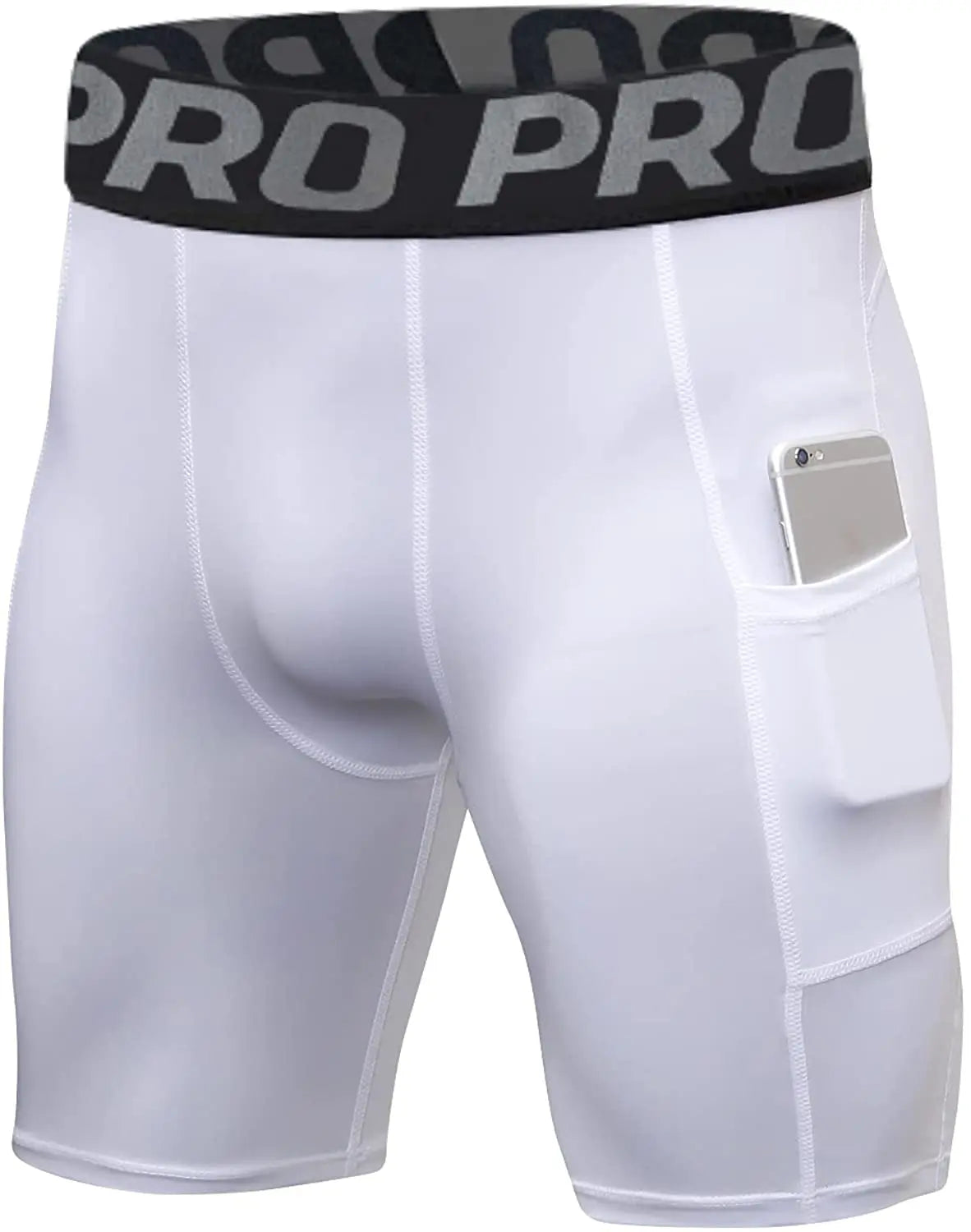 Mens Gym Shorts with Pockets Workout Compression Leggings for Men Polyester Boxer Briefs Running Basketball Athletic Tights - Smarsty