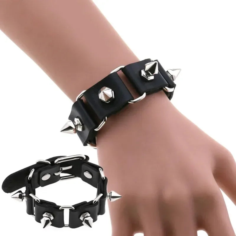 Unisex PU Leather Punk Bracelet with Spikes and Skull - Smarsty