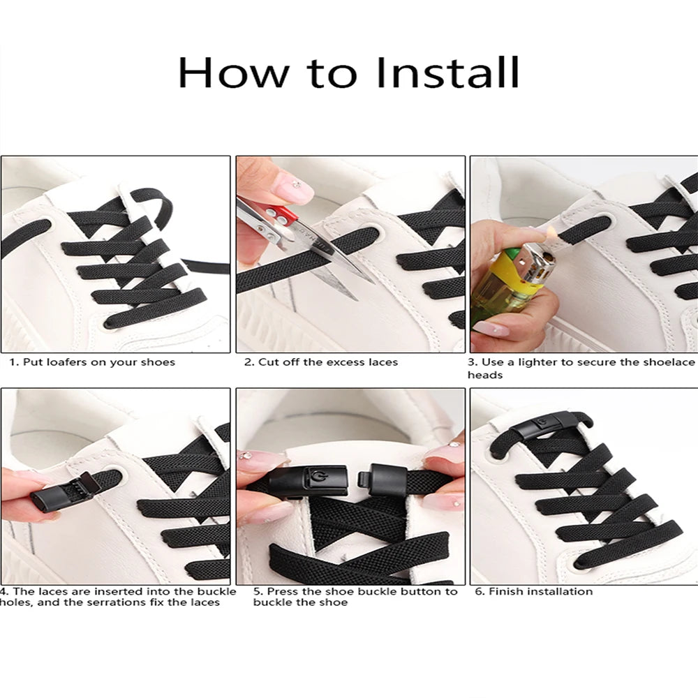 No Tie Shoe laces Press Lock Shoelaces without ties Elastic Laces Sneaker Kids Adult 8MM Widened Flat Shoelace for Shoes - Smarsty
