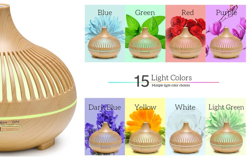 Wood Grain Aromatherapy Essential Oil Diffuser with Remote Control - Smarsty