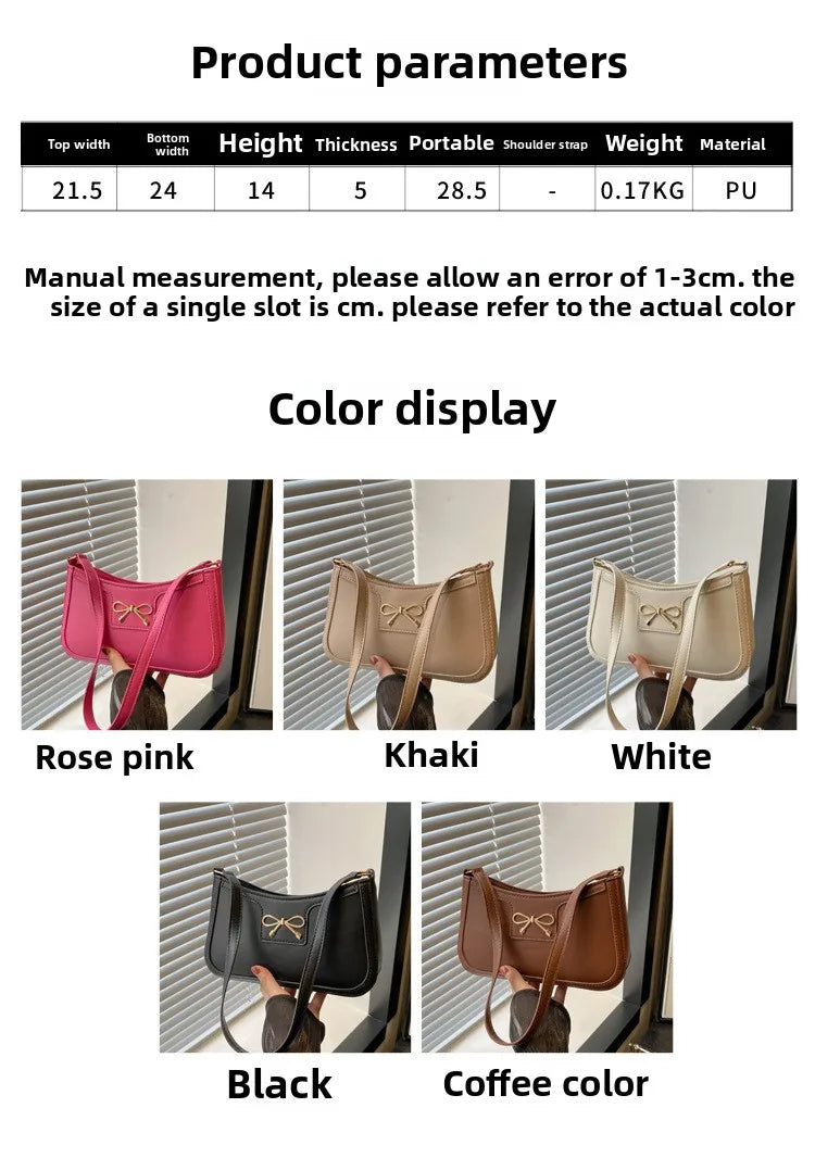 Metal Bow Shoulder Bag For Women With Classic Baguette - Smarsty