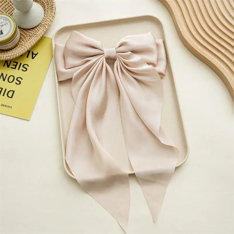 Korean Satin Hair Clips with Big Bowknot for Women - Smarsty