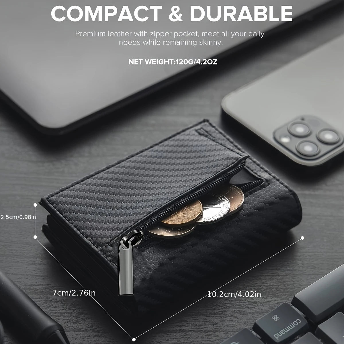 Men's Wallet with Zipper Coin Purse Automatic Pop-up Metal Credit Card Holder Minimalist RFID Blocking Business Card Wallet Idea - Smarsty