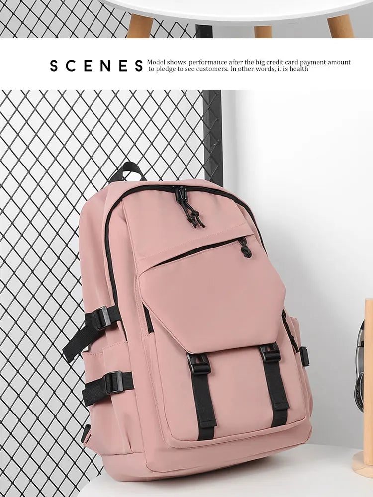 One 15 Inch Polyester Waterproof Solid Color Simple Men's Backpack Fashion Couple Student Computer Backpack