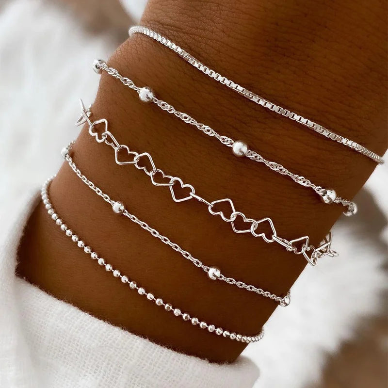15 Piece Silver Chain Bead Bracelets for Women - Smarsty
