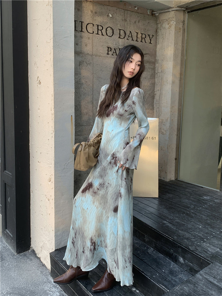CHEERART Designer Pleate French Long Maxi Dress For Women Flare Long Sleeve Swing A Line Dress Fall Clothes - Smarsty