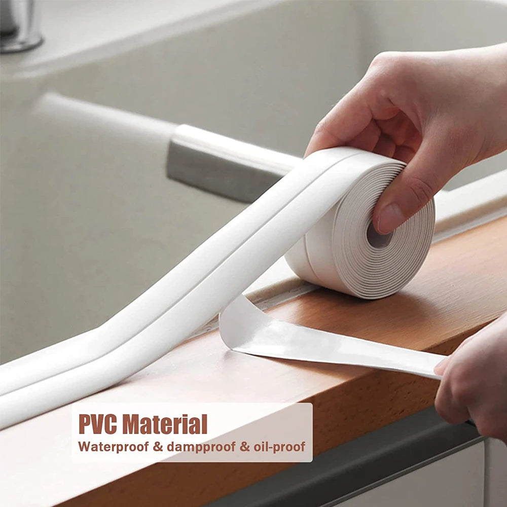 3.2M Bath Caulk Tape Self Adhesive PVC Oil-Proof Kitchen Sink Edge Corner Wall Sticker Waterproof Toilet Sealing Strip Tape - Smarsty