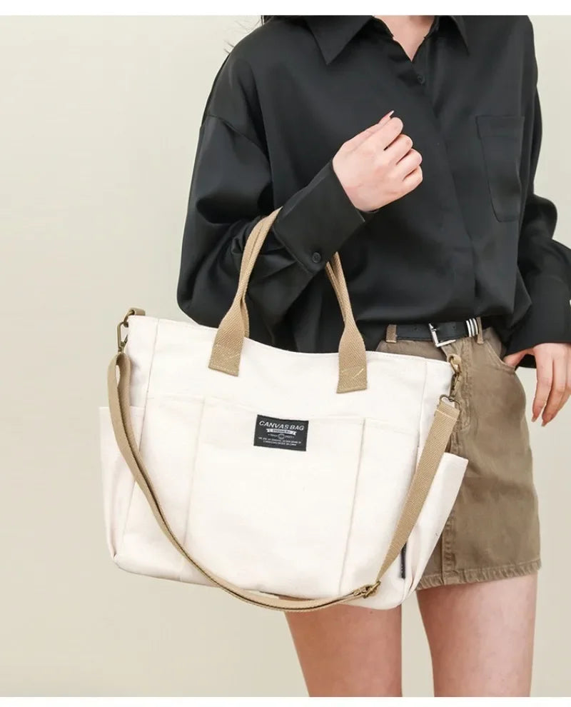 Canvas Ladies Bag Large Capacity Shoulder Tote For Students - Smarsty