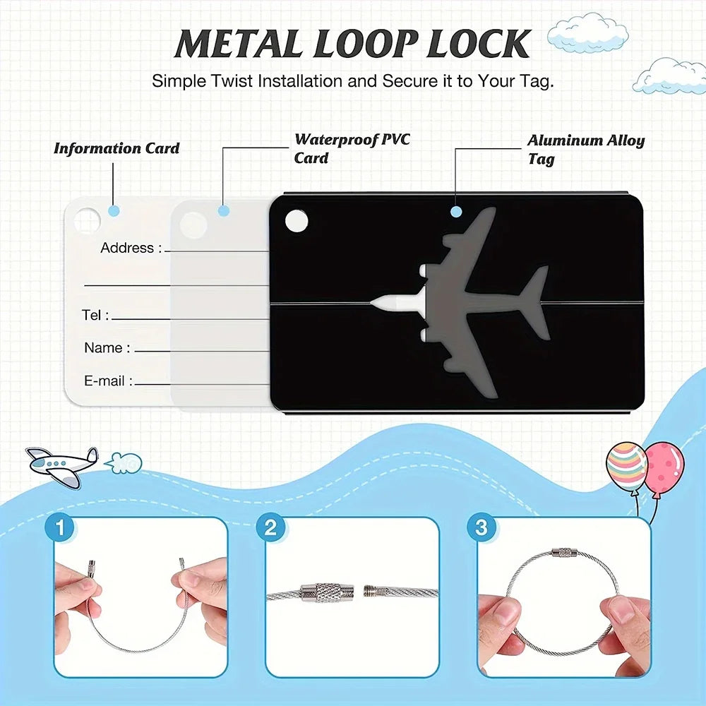 Aluminum Alloy Travel Luggage Tag Hanging Tag Suitcase Tag Plane With Name ID Cards Anti-lost Solid Color Travel Accessories - Smarsty
