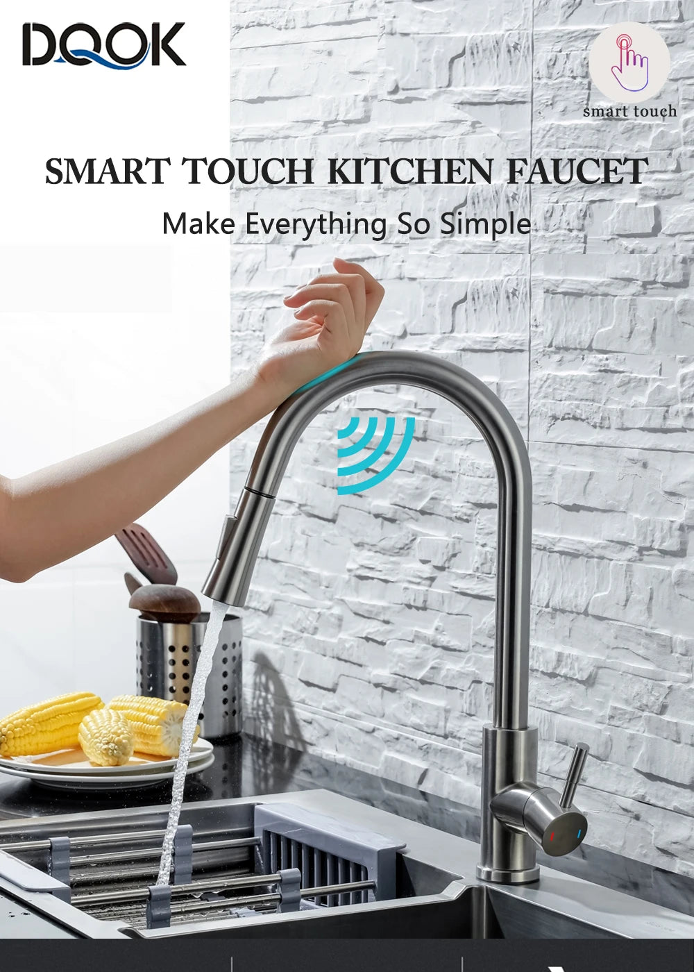 DQOK Smart Touch Control Kitchen Faucet with Pull Out Spray - Smarsty