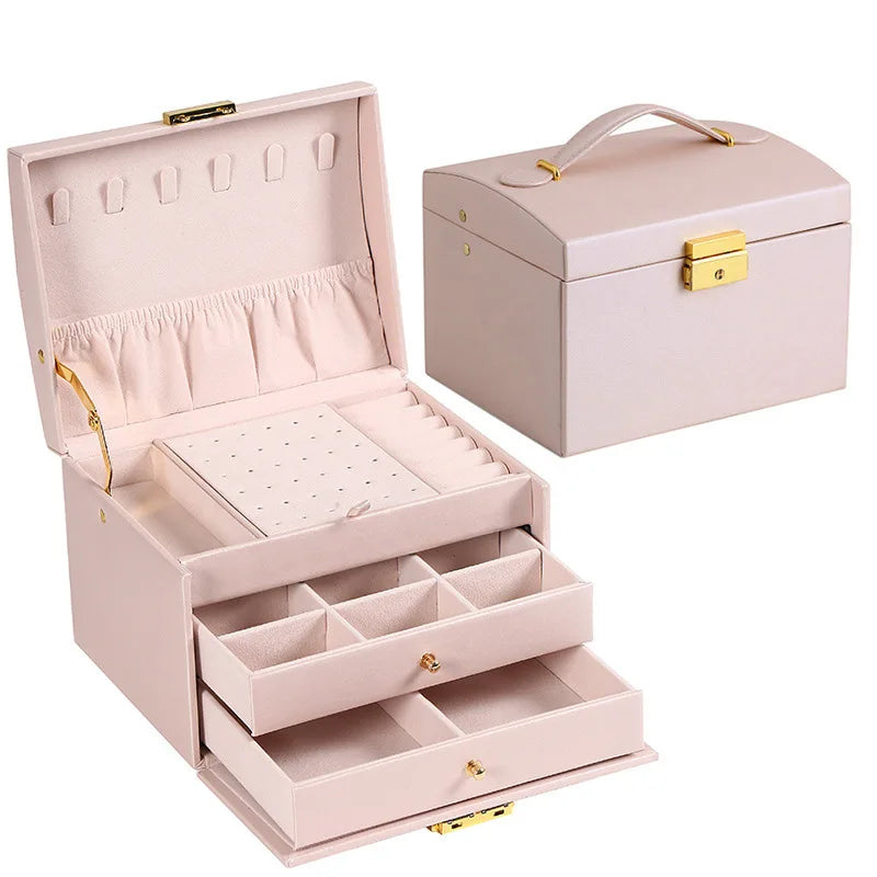 Multi Functional Three Layer Leather Jewelry Box - Smarsty