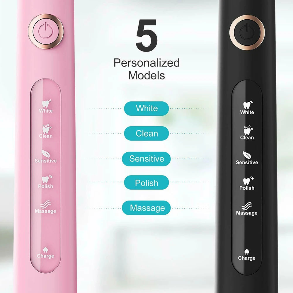 Fairywill Sonic Electric Toothbrush FW-D7 set USB Charge Toothbrushes case for Adult with tooth brush Heads 5 Mode Smart Time - Smarsty