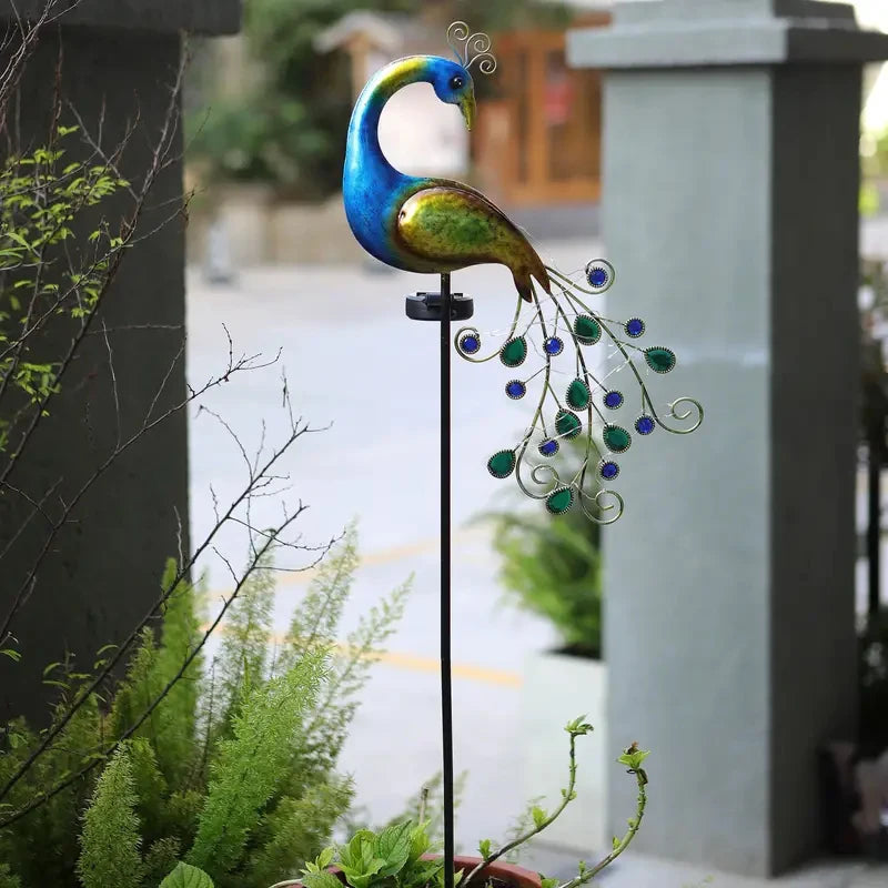 Solar LED Metal Peacock Lawn Decor Sculpture - Smarsty