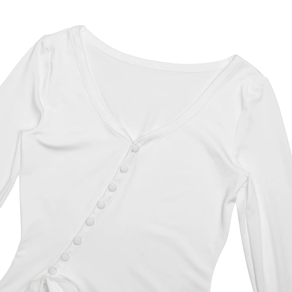 Absobe Women's A-Line Bodycon Mini Dress Ruffle Hem V-Neck Asymmetrical Buttons Long Sleeve Short Dress Party Streetwear Outfits - Smarsty