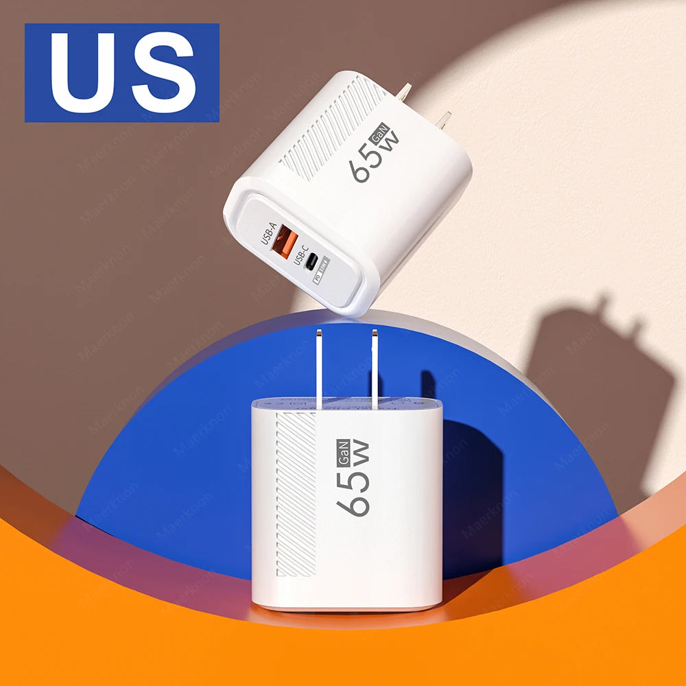 GaN USB C Charger 65W FastCharge EuropeanUnion US Plug - Smarsty