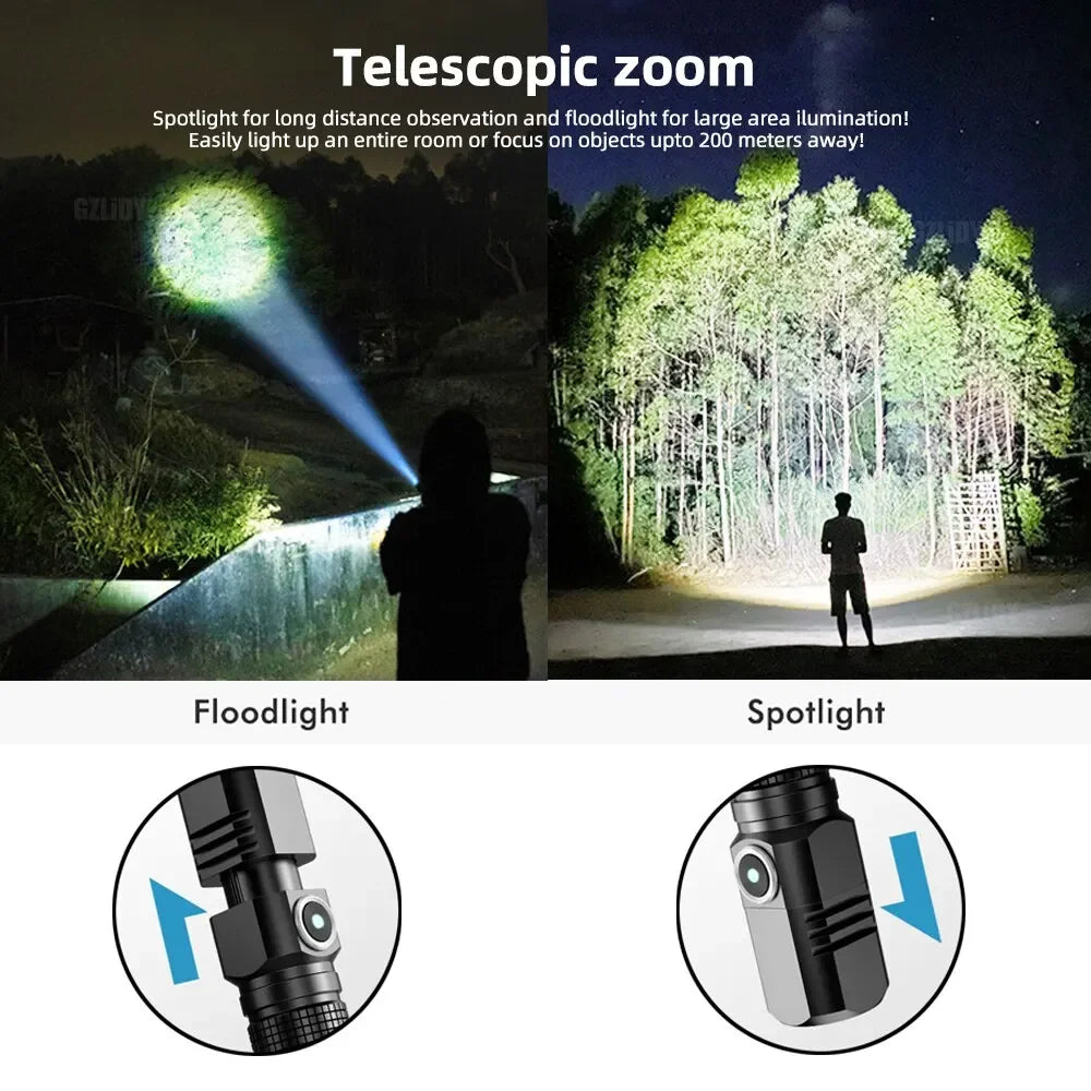 Mini Flashlight XHP50 LED USB C Rechargeable 16340 18650 Battery Flashlight 1500lm Powerful Torch Can Be Closed with One Click by Smarsty