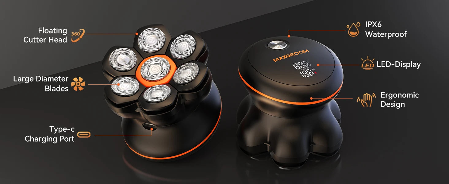 MAXGROOM 7D Head Shaver for Bald Men IXP6 Waterproof USB Rechargeable Electric Hair Trimmer Beard Floating Blade Magnetic Razor