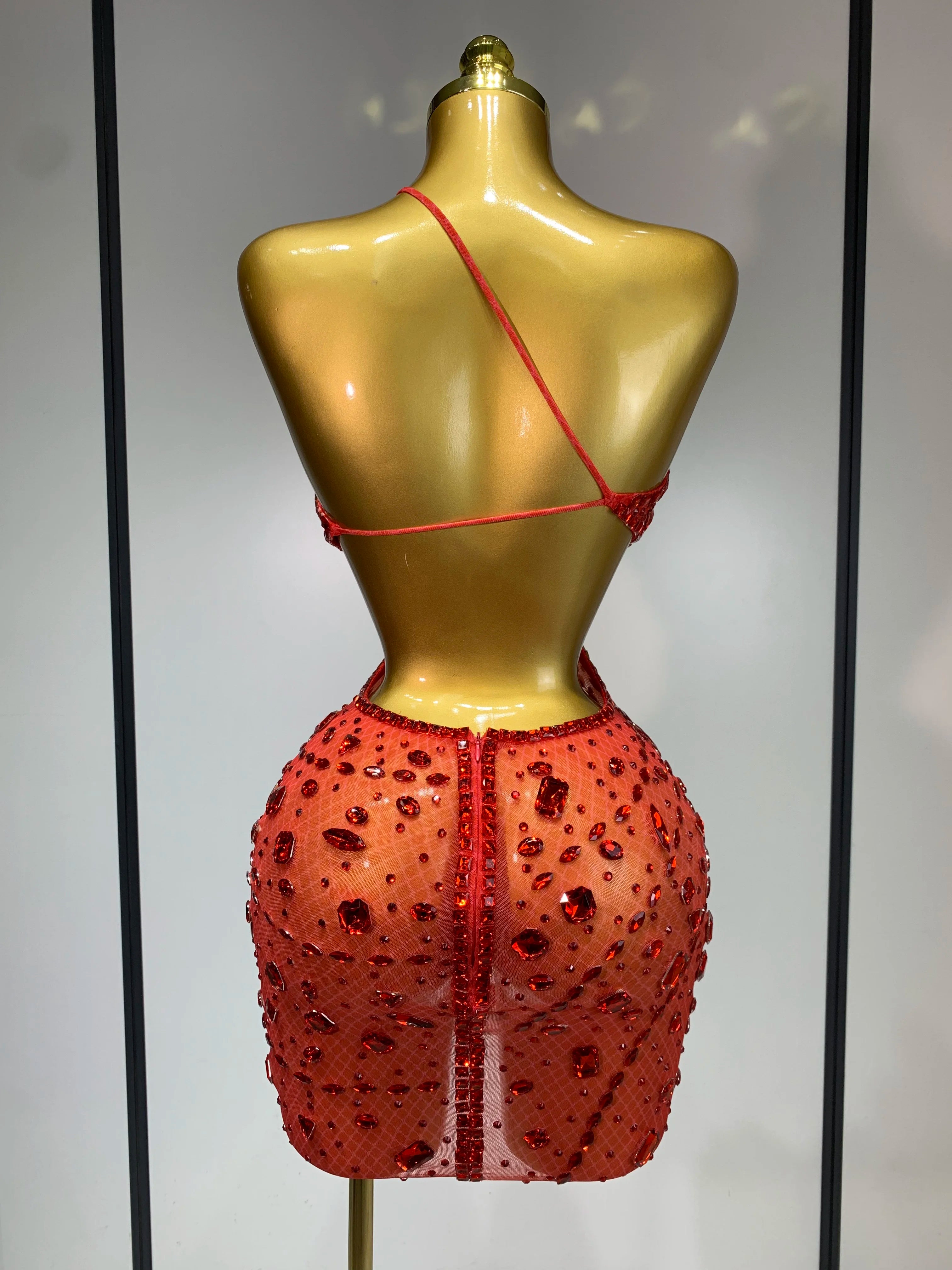 Sexy Sparkly Diamond Backless Short Dress 2025 Women Sleeveless Mesh See Through Evening Birthday Gown Singer Stage Outfit - Smarsty