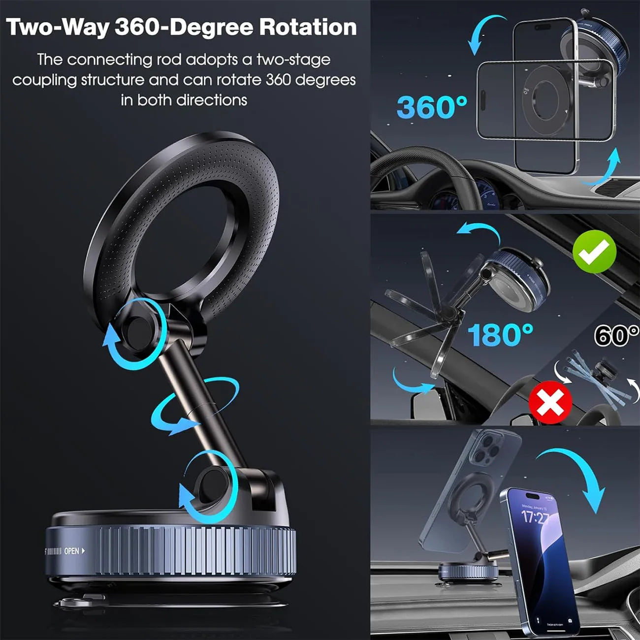 Upgraded Magnetic Car Phone Holder With 360 Rotation - Smarsty