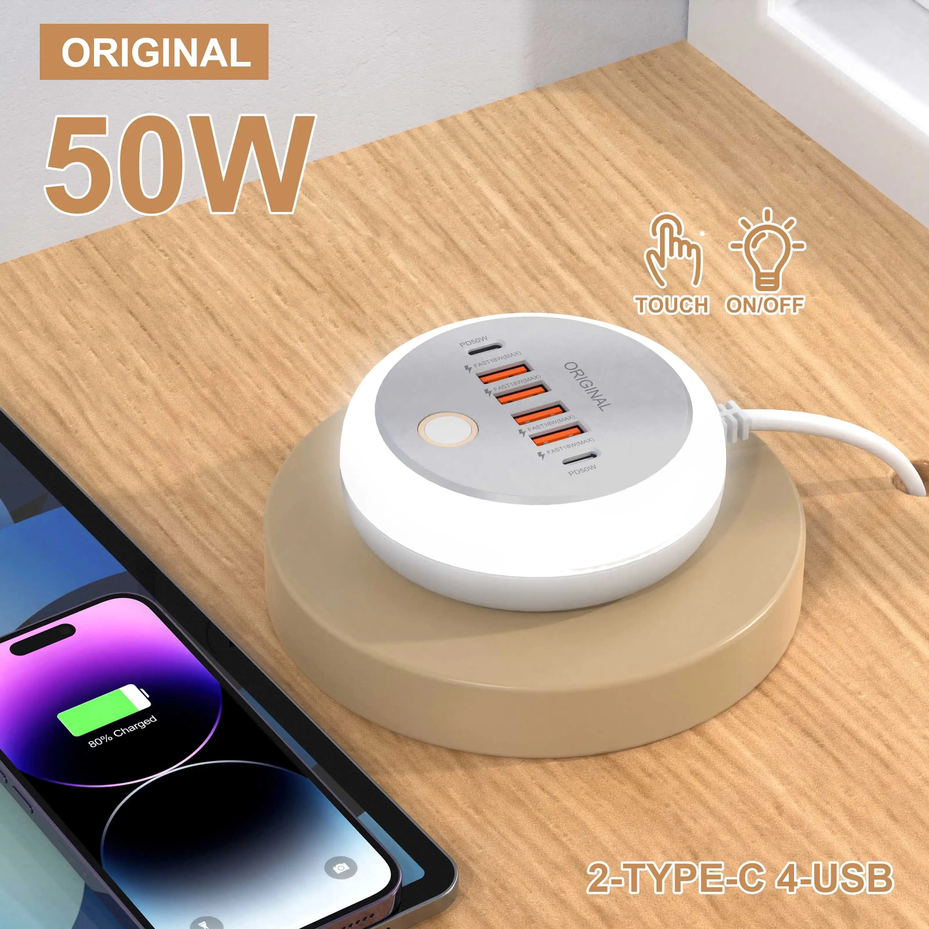 50W USB PD Charger Six Port Fast Charging Station Hub - Smarsty