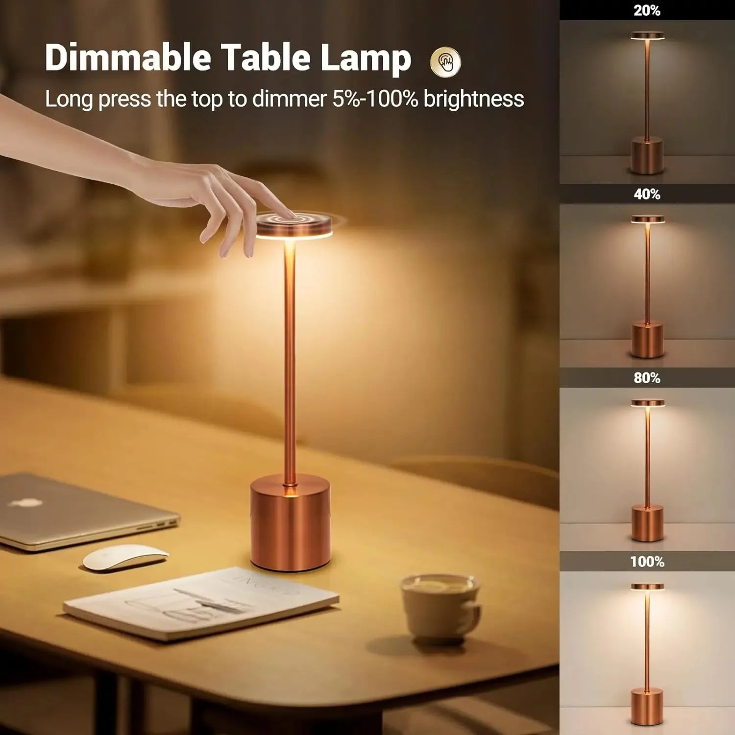 Rechargeable Alloy Cordless LED Table Lamp for Ambiance - Smarsty
