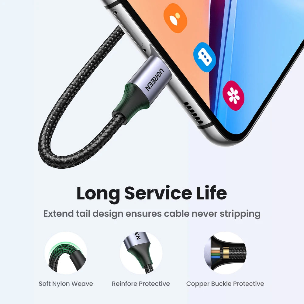 UGREEN 3A USB Type C Cable For iPhone 17 16 Xiaomi Samsung Fast Charging Wire USB-C Charger Data Cord For iPad Poco USB C