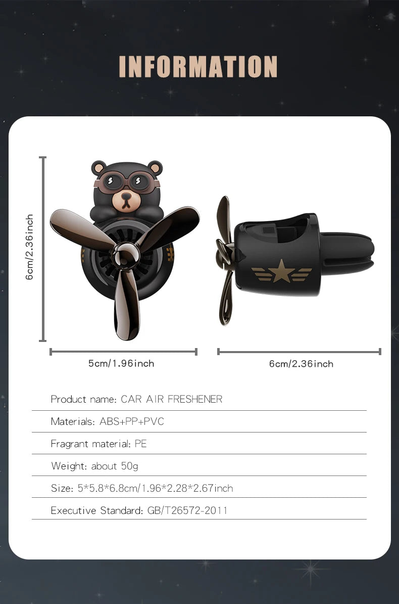 Odorless Car Air Freshener Vent Clip Bear Pilot Decor - Smarsty